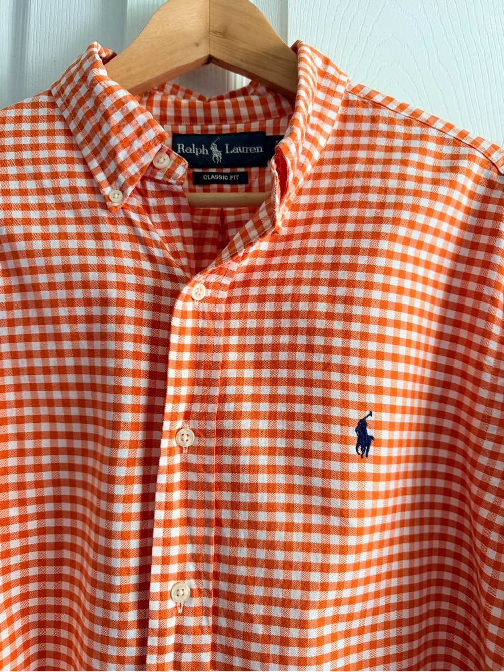 Ralph Lauren Classic Fit Button Down Shirt Men’s XL Orange Gingham Blue Pony